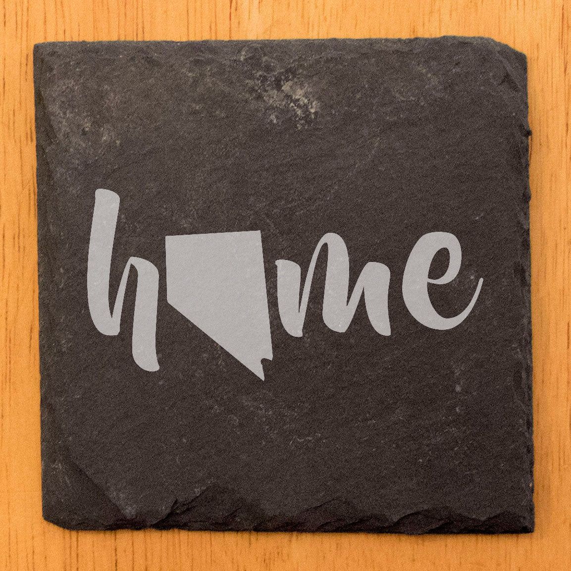 Rustic Slate Coasters Set of 4 - Laser Etched 'Home' Design with Nevada State - Perfect Gift for Holidays, Birthdays, Housewarming - 4" Round/Square - Made in Oregon, USA - Natural Chipped Edge