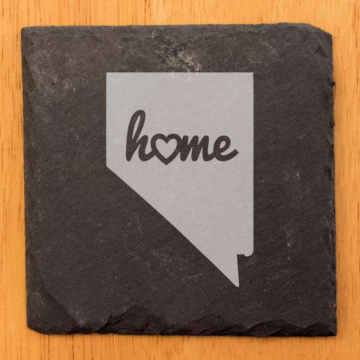 Rustic Slate Coasters Set of 4, Round 4" with Nevada 'Home' Heart Design, Perfect for Holidays, Birthdays, Housewarming Gifts, She-Shed or Man Cave, Made in Oregon, USA, Natural Chipped Edge