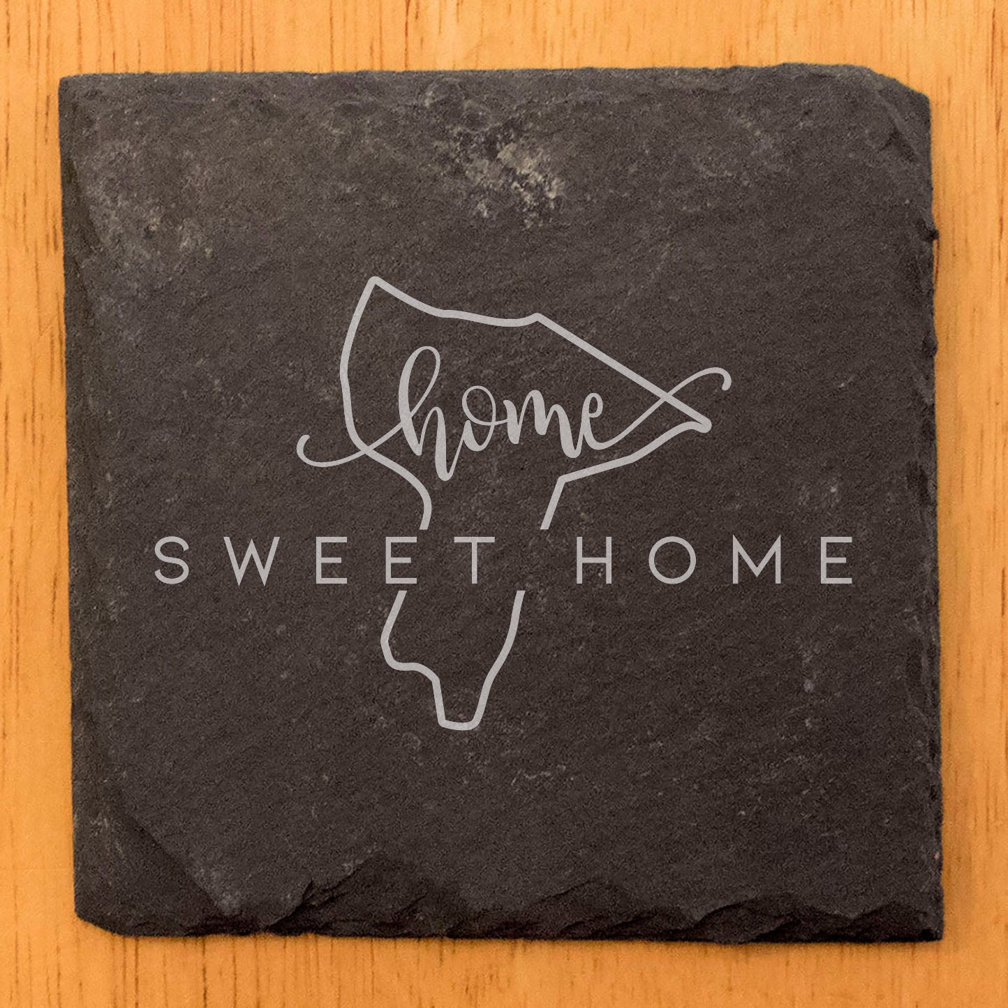 Rustic Slate Coasters Set of 4, Round 4" with 'Home Sweet Home' New York Design, Perfect Gift for Holidays, Birthdays, Housewarming, She-Shed, Man Cave, Made in Oregon, USA, Natural Chipped Edge