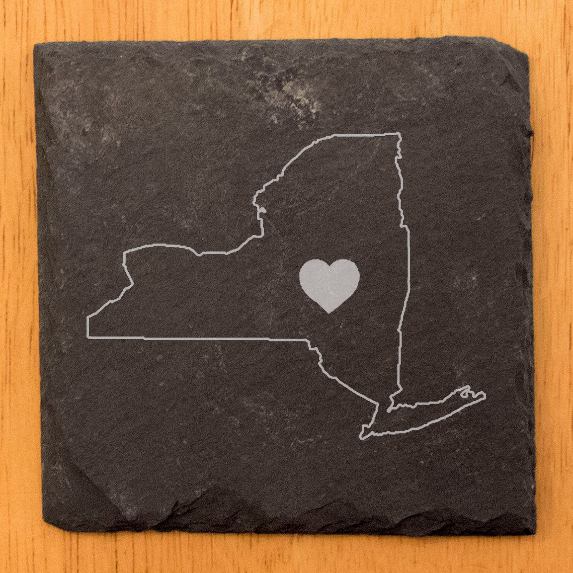 Rustic Slate Coasters Set of 4, Round 4" with New York Heart Design, Laser Etched, Perfect for Holidays, Birthdays, Housewarming, She-Shed, Man Cave, Made in Oregon, USA,