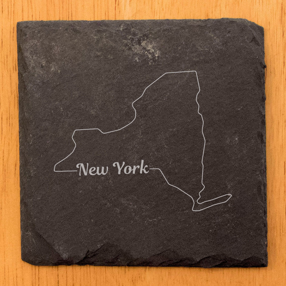 Rustic Slate Coasters Set of 4, Round 4" with New York State Outline Design, Laser Etched, Perfect for Holidays, Birthdays, Housewarming, She-Shed, Man Cave, Made in Oregon, USA, Gift Boxed