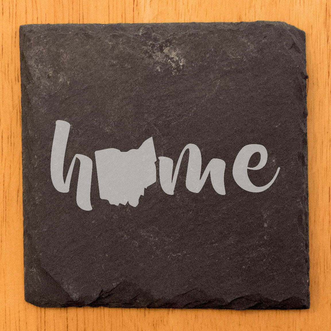 Rustic Slate Coasters Set of 4 - Laser Etched 'Home' Design with Ohio State - Perfect Gift for Holidays, Birthdays, Housewarming - 4" Round/Square - Made in Oregon, USA - Natural Chipped Edge
