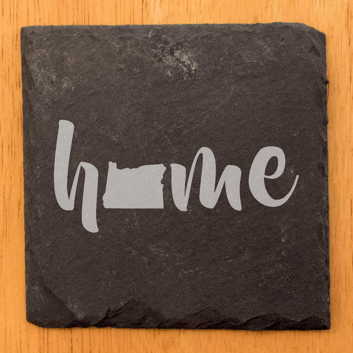 Rustic Slate Coasters Set of 4 - Laser Etched 'Home' Design with Oregon State - Perfect Gift for Holidays, Birthdays, Housewarming - 4" Round/Square - Made in USA - Small Business - Natural Edge