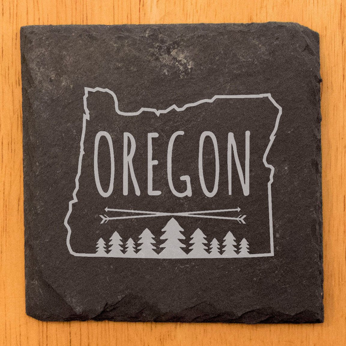 Rustic Slate Coasters Set of 4, Round 4" with Oregon State & Evergreen Design, Perfect for Holidays, Birthdays, Housewarming Gifts, She-Shed or Man Cave, Made in USA by Small Business