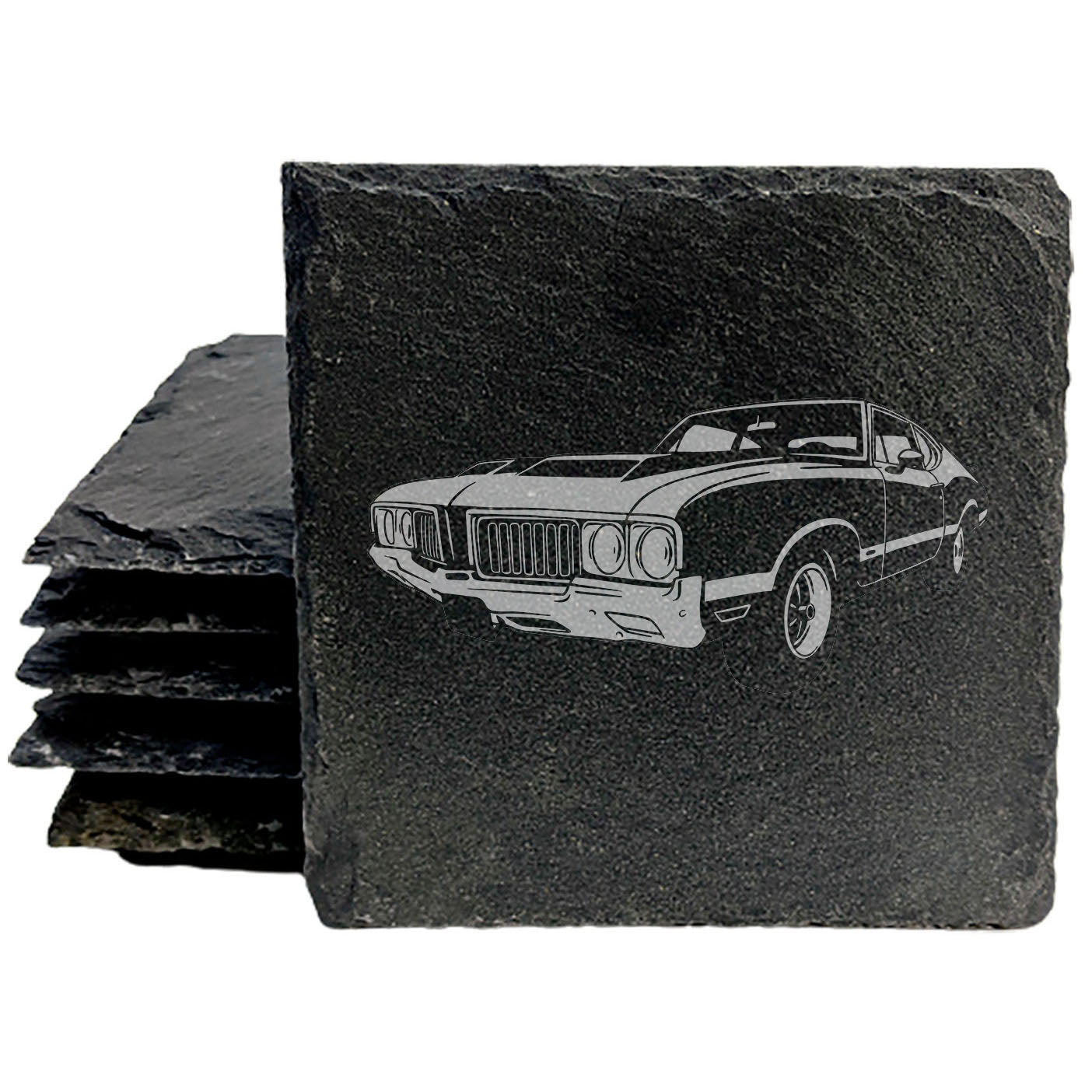 1970 Oldsmobile 442 Laser Etched Rustic Gray Slate Coasters Set of 4 - Perfect All-Occasion Gifts for Holidays, Birthdays, Housewarming - Round or Square with Natural Chipped Edge & Rubber Feet