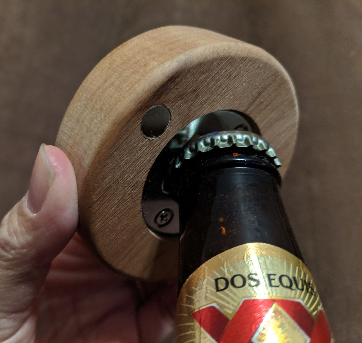 Alder Wood Bottle Opener - 3" Round Magnetic Beer Opener with Cheers Design - Good Friends Great Beer Engraved - Fridge Magnet for Kitchen BBQ Grill Kegerator