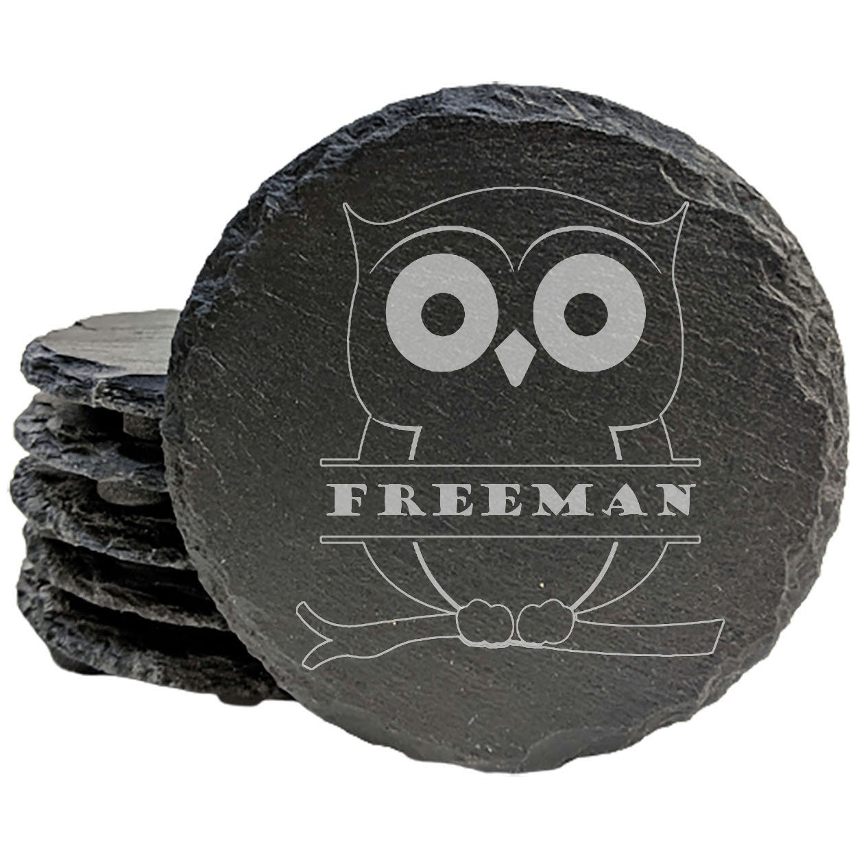 Hootie Love: Personalized Slate Coasters with Whimsical Owl Monogram
