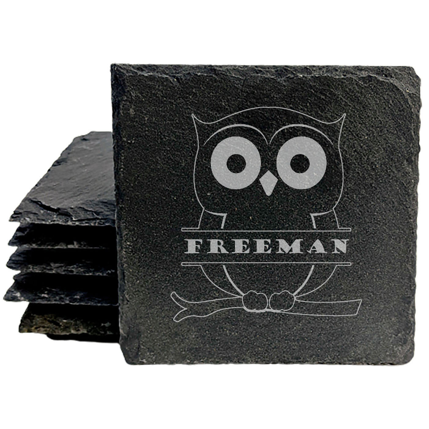 Hootie Love: Personalized Slate Coasters with Whimsical Owl Monogram