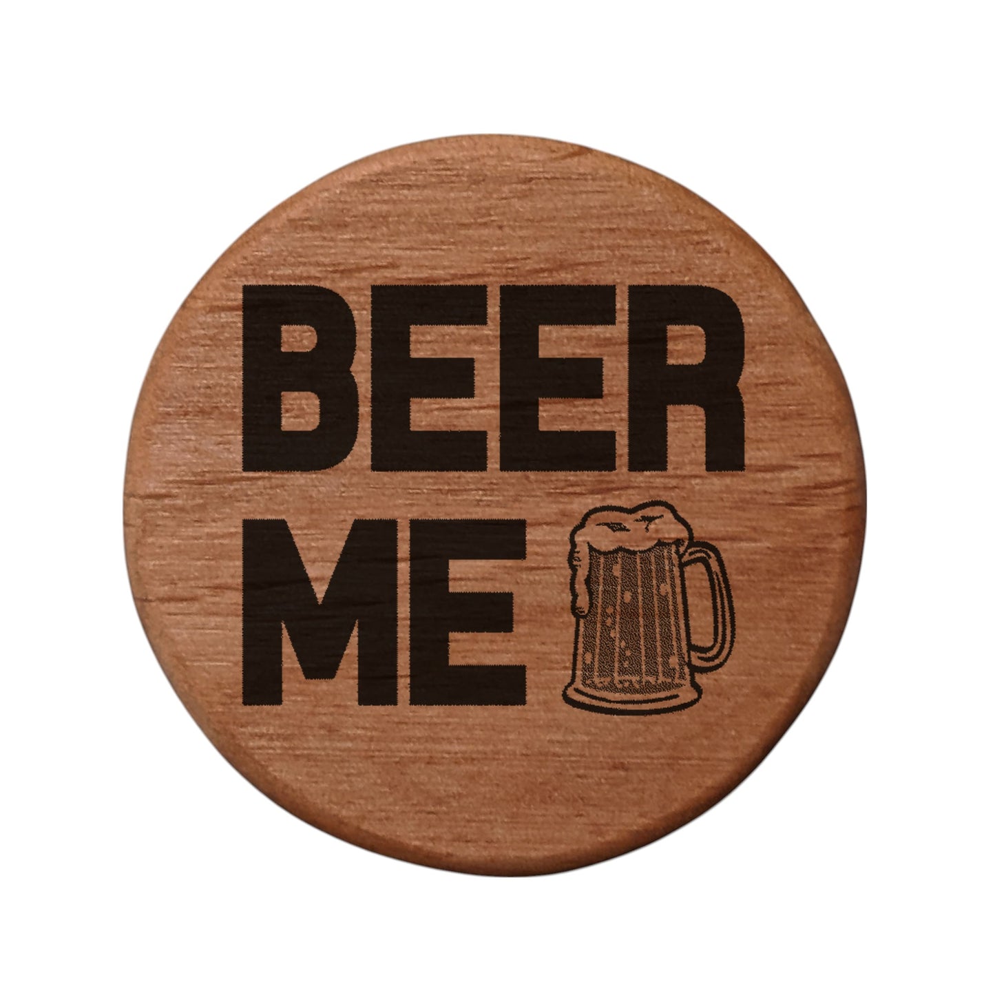 Beer Me Alder Wood Bottle Opener - 3" Round Magnetic Beer Opener with Rare Earth Magnets for Fridge, Kegerator, BBQ Grill - Laser Engraved Design, Metal Insert