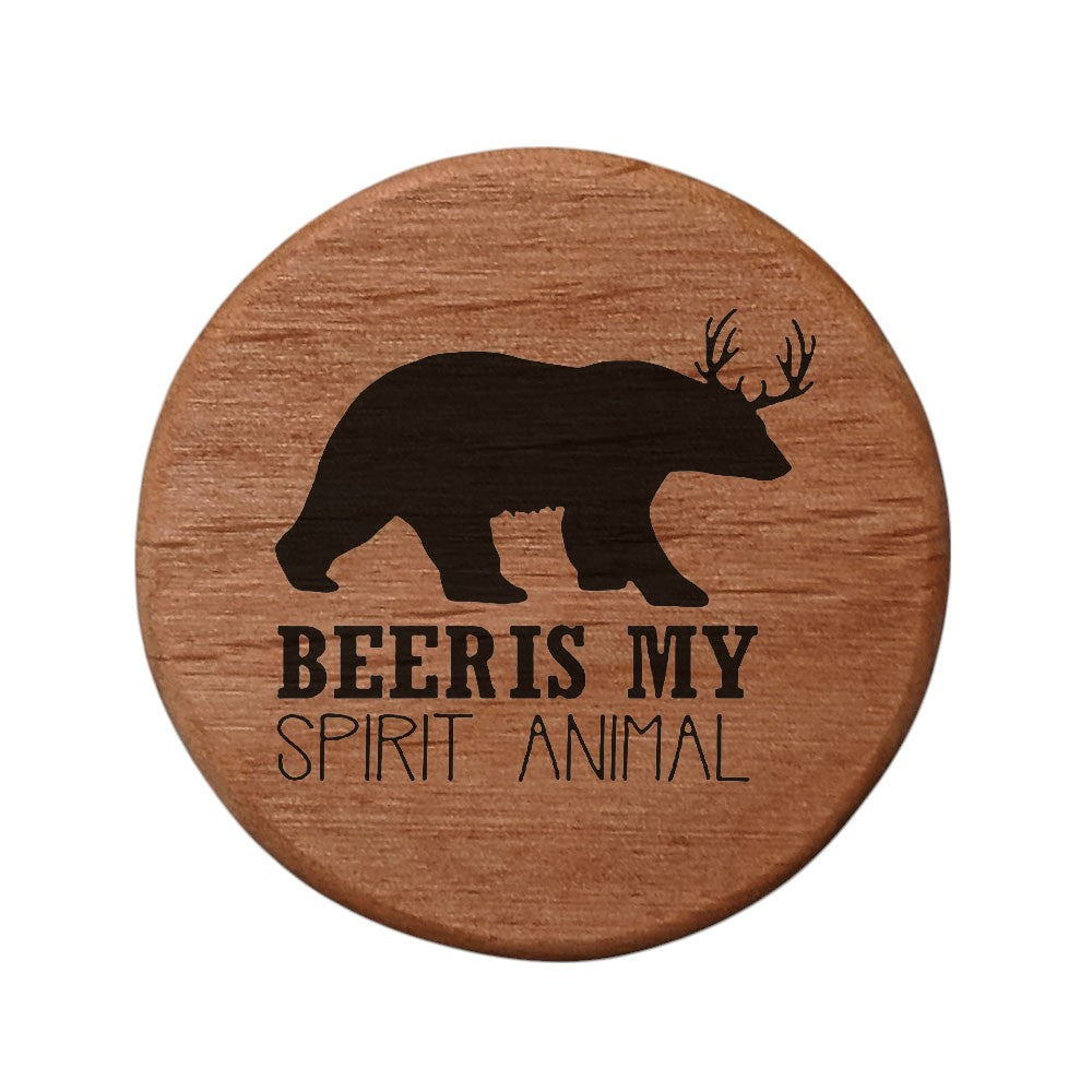 Beer Spirit Animal Bottle Opener - 3" Round Alder Wood with Metal Insert & Magnets - Bear Antler Design - Perfect for Fridge, Kegerator, BBQ Grill - Fun Bar Accessory