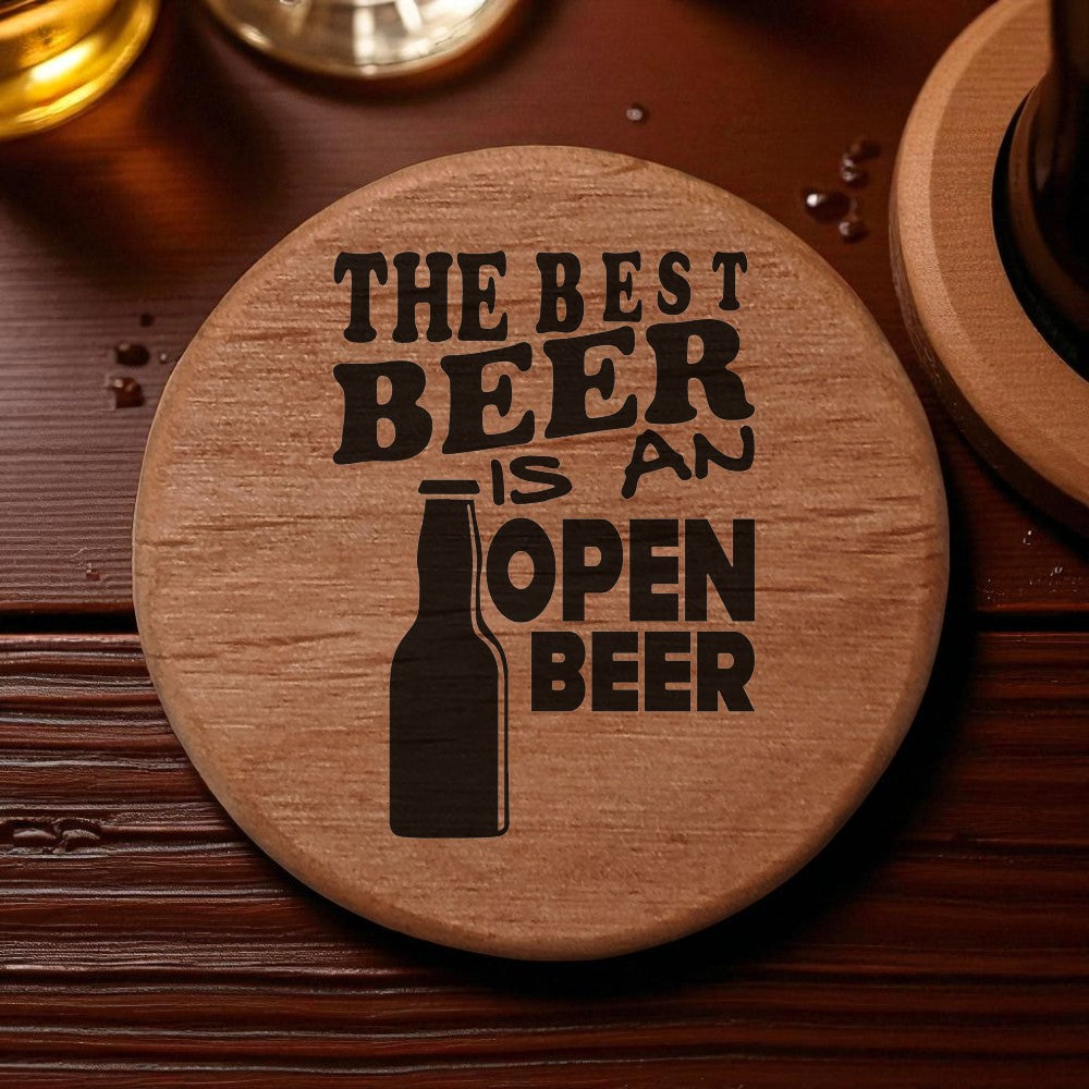 Alder Wood Bottle Opener - 3" Round Magnetic Beer Opener with Metal Insert & Rare Earth Magnets for Fridge, Kegerator, BBQ Grill - "Best Beer is Open Beer" Design