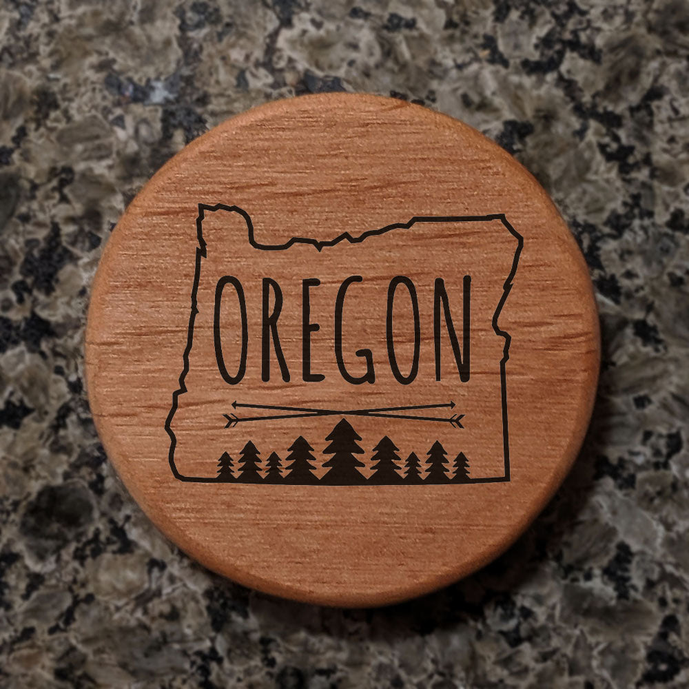 Oregon State Wood Bottle Opener - 3" Round Alder Wood with Laser Engraved Trees Design, Metal Insert & Rare Earth Magnets for Fridge, Kegerator, BBQ Grill