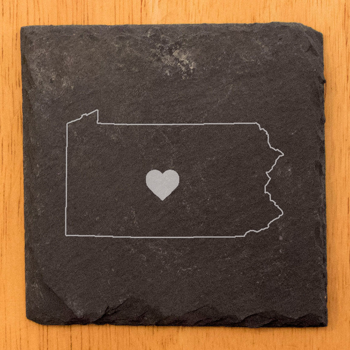 Rustic Slate Coasters Set of 4, Round 4" with Pennsylvania Heart Design, Perfect for Holidays, Birthdays, Housewarming Gifts, She-Shed or Man Cave, Made in Oregon, USA, Natural Chipped Edge