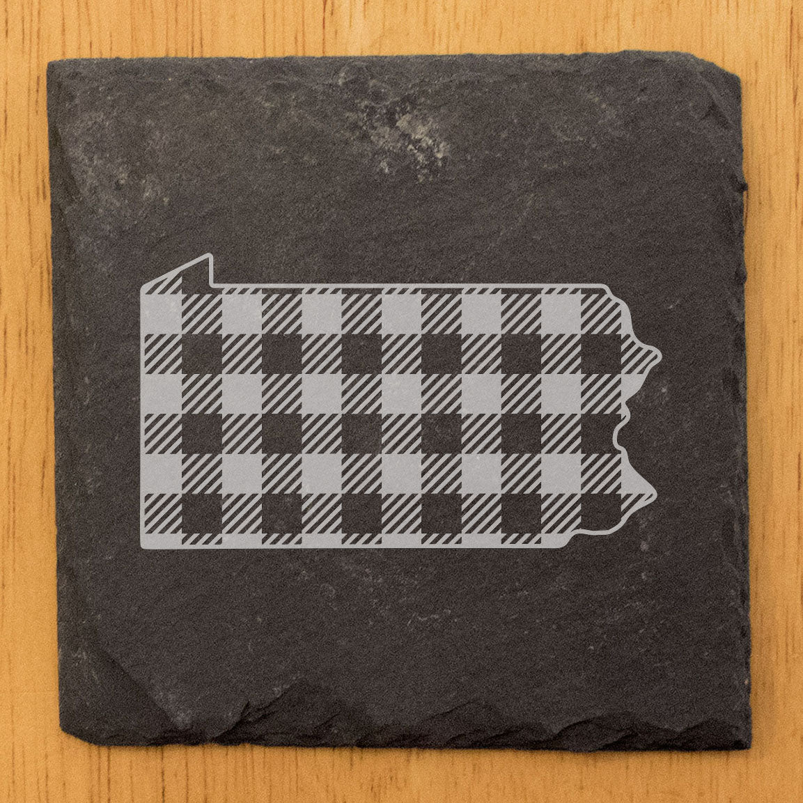 Rustic Slate Coasters Set of 4, Round 4" with Pennsylvania Plaid Design, Perfect for Holidays, Birthdays, Housewarming Gifts, She-Shed or Man Cave, Made in Oregon, USA, Natural Chipped Edge
