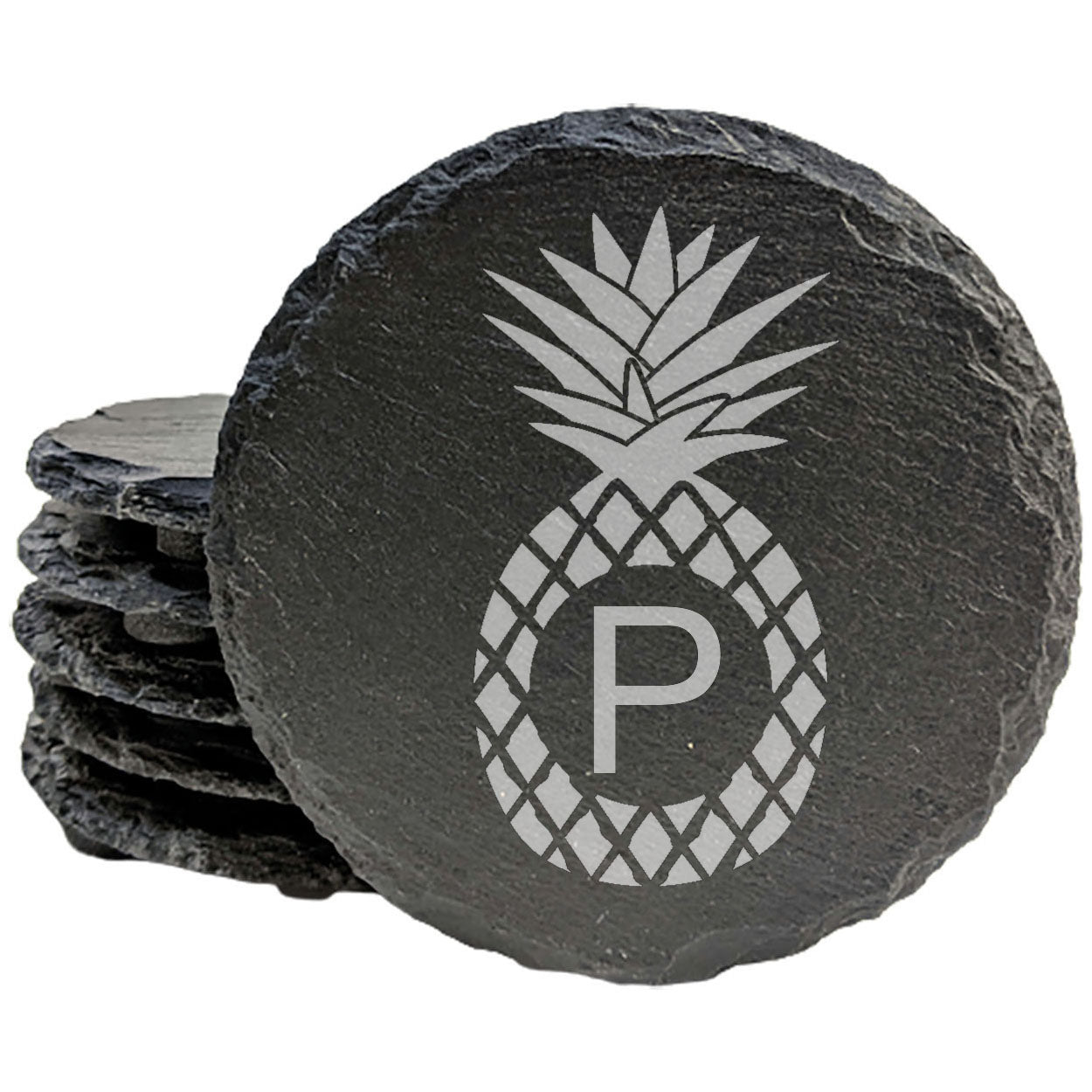 Aloha Vibes: Personalized Pineapple Slate Coasters with Initial