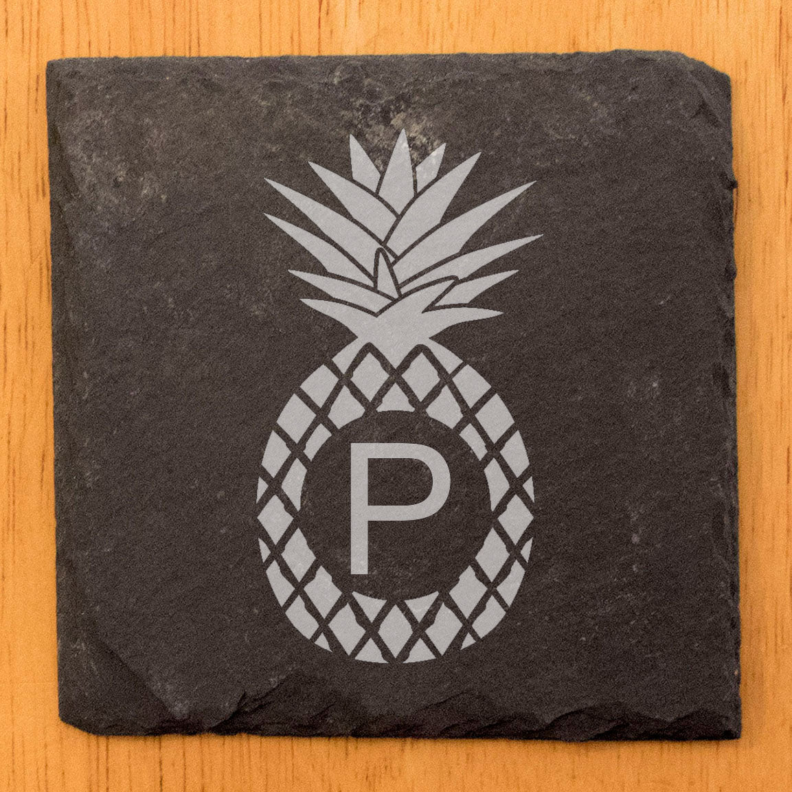 Aloha Vibes: Personalized Pineapple Slate Coasters with Initial