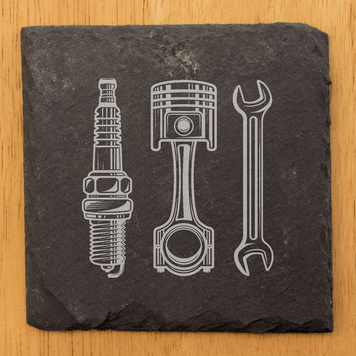 Powered Up! Spark Plug, Piston & Wrench Coasters