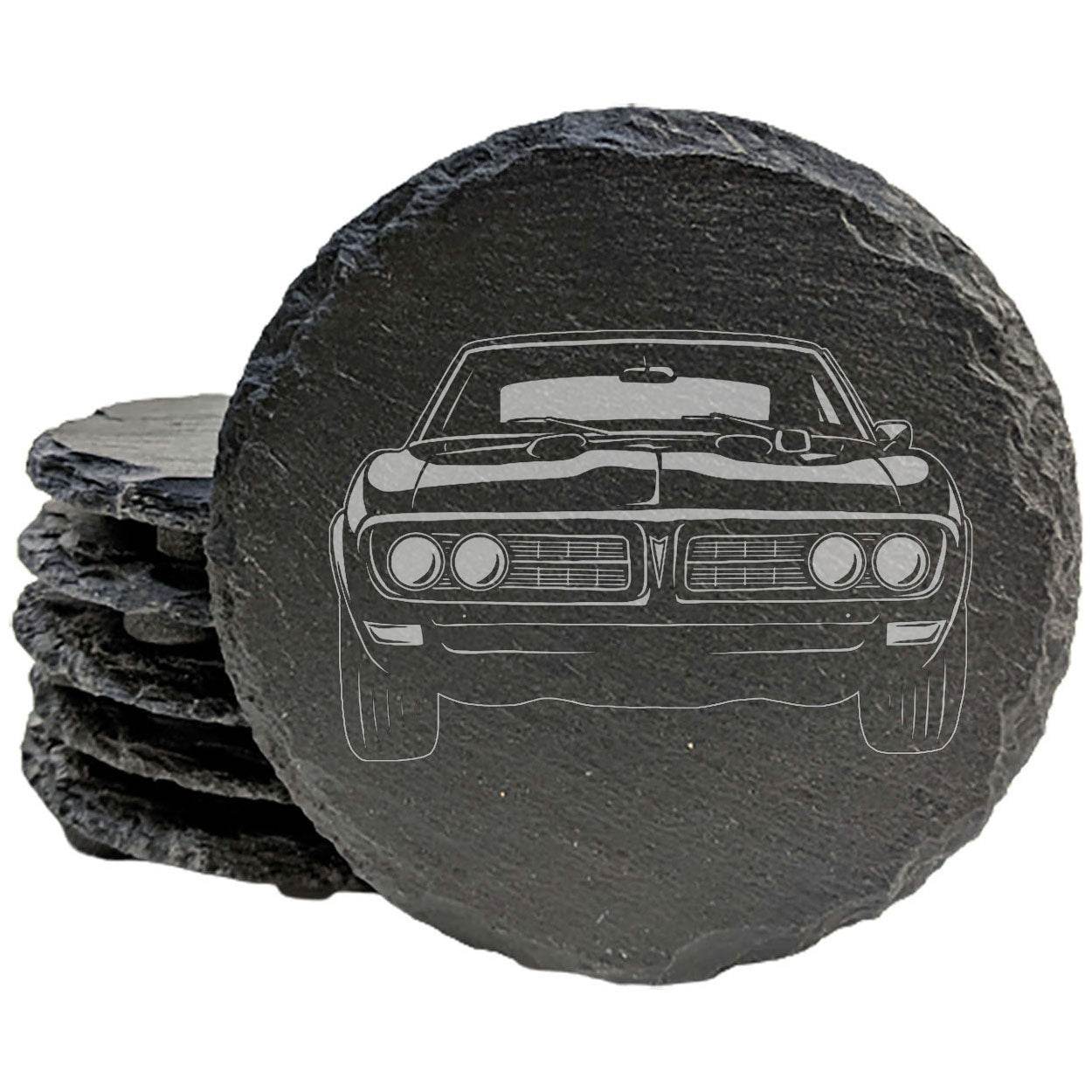 "Classic Elegance" Slate Coasters with Laser-Etched 1968 Pontiac Firebird Front Design - Protect Your Surfaces in Style! Coasters