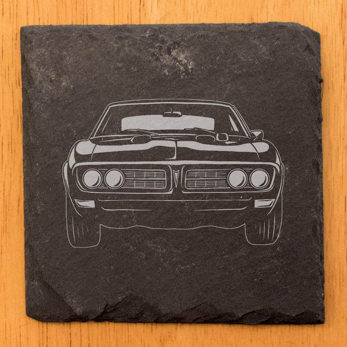 "Classic Elegance" Slate Coasters with Laser-Etched 1968 Pontiac Firebird Front Design - Protect Your Surfaces in Style! Coasters