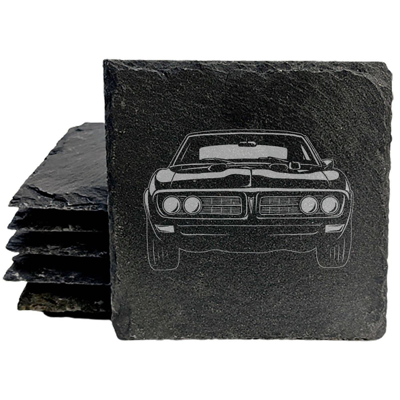"Classic Elegance" Slate Coasters with Laser-Etched 1968 Pontiac Firebird Front Design - Protect Your Surfaces in Style! Coasters