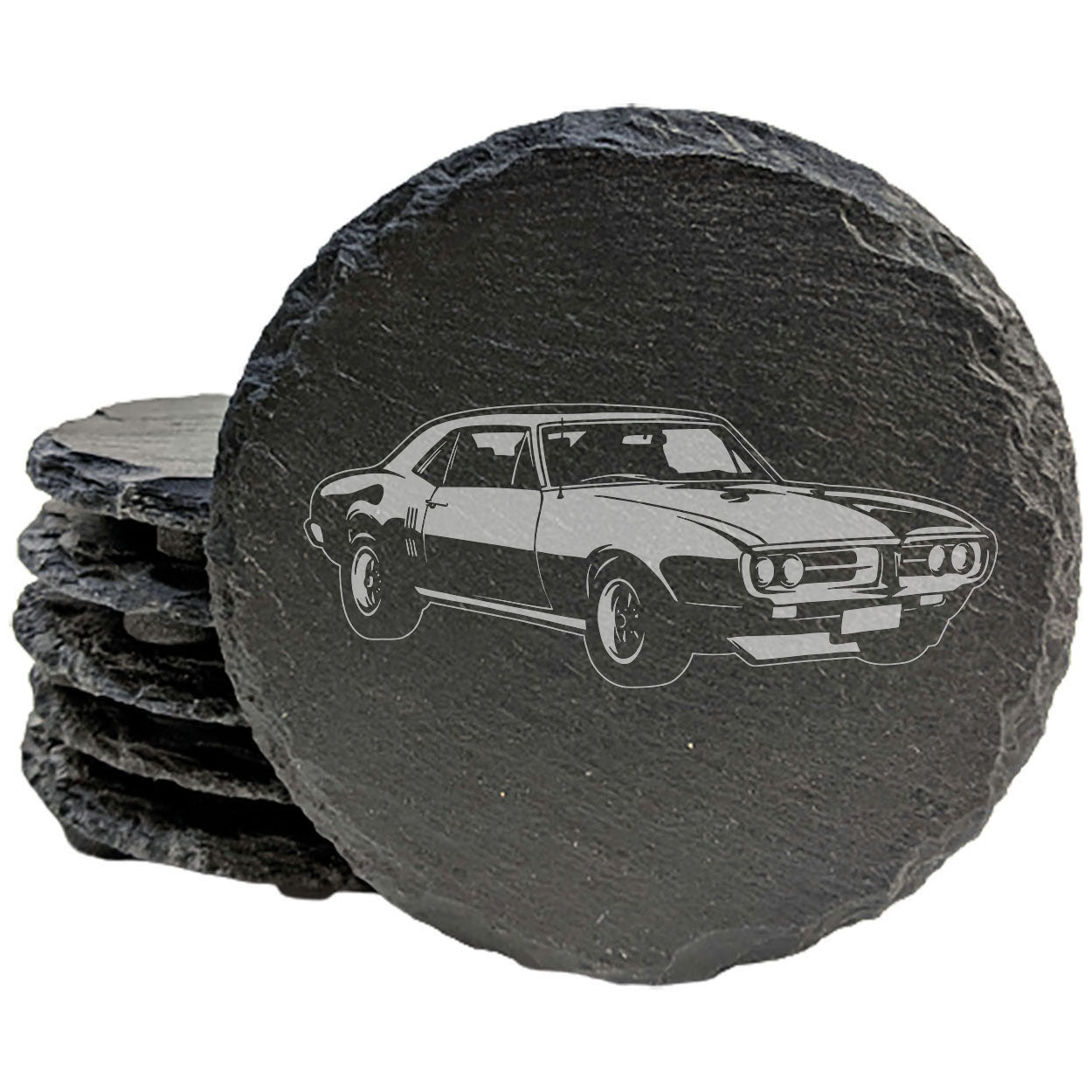 1967 Pontiac Firebird 400 Slate Coasters Set of 4 - Rustic Gray with Laser Etched Design, Perfect Gift for Holidays, Birthdays, Housewarming - Handmade in USA by Small Business - Round or Square