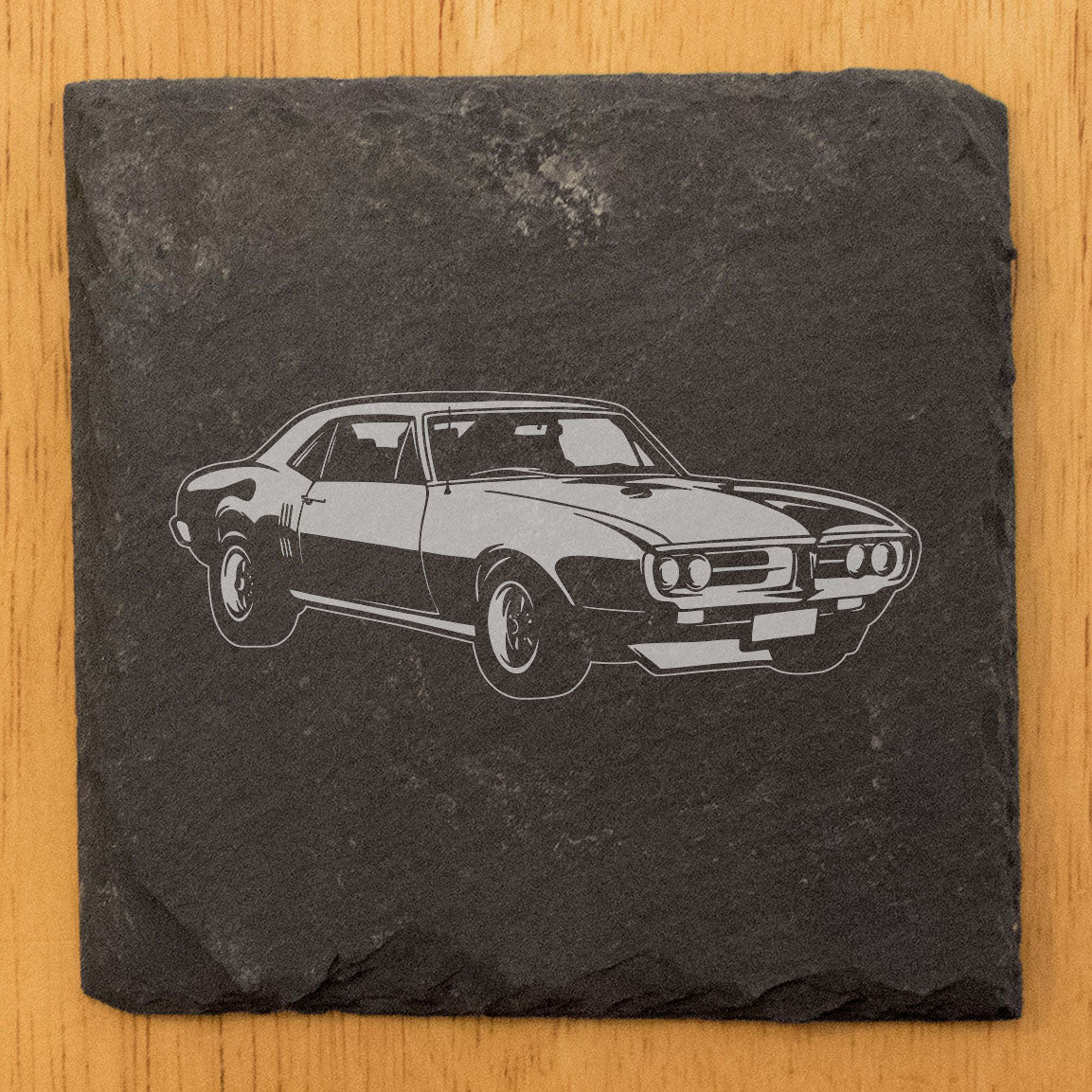 1967 Pontiac Firebird 400 Slate Coasters Set of 4 - Rustic Gray with Laser Etched Design, Perfect Gift for Holidays, Birthdays, Housewarming - Handmade in USA by Small Business - Round or Square