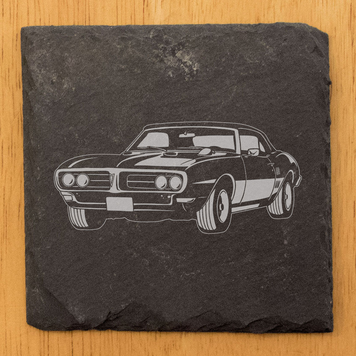1968 Pontiac Firebird 400 Design Rustic Gray Slate Coasters Set of 4 Laser Etched Perfect for Holidays Birthdays Housewarming She-Shed Man Cave Made in Oregon USA Natural Chipped Edge Rubber Feet