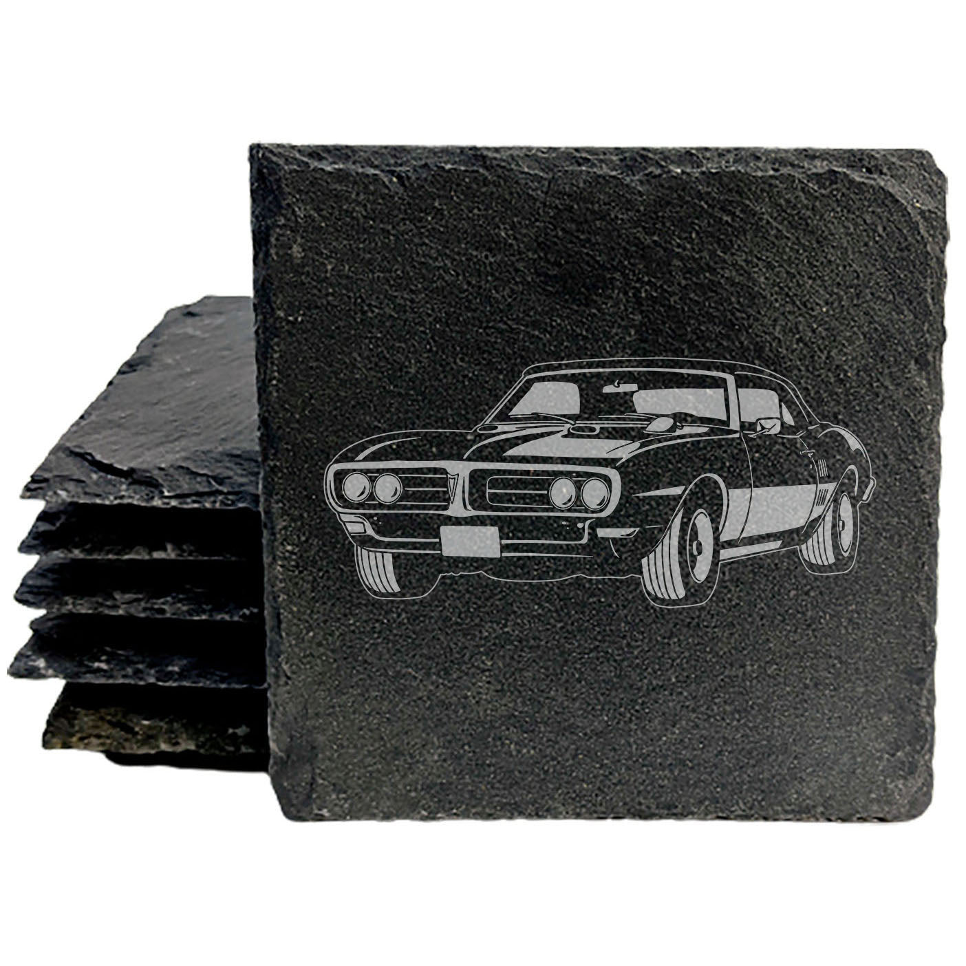 1968 Pontiac Firebird 400 Design Rustic Gray Slate Coasters Set of 4 Laser Etched Perfect for Holidays Birthdays Housewarming She-Shed Man Cave Made in Oregon USA Natural Chipped Edge Rubber Feet