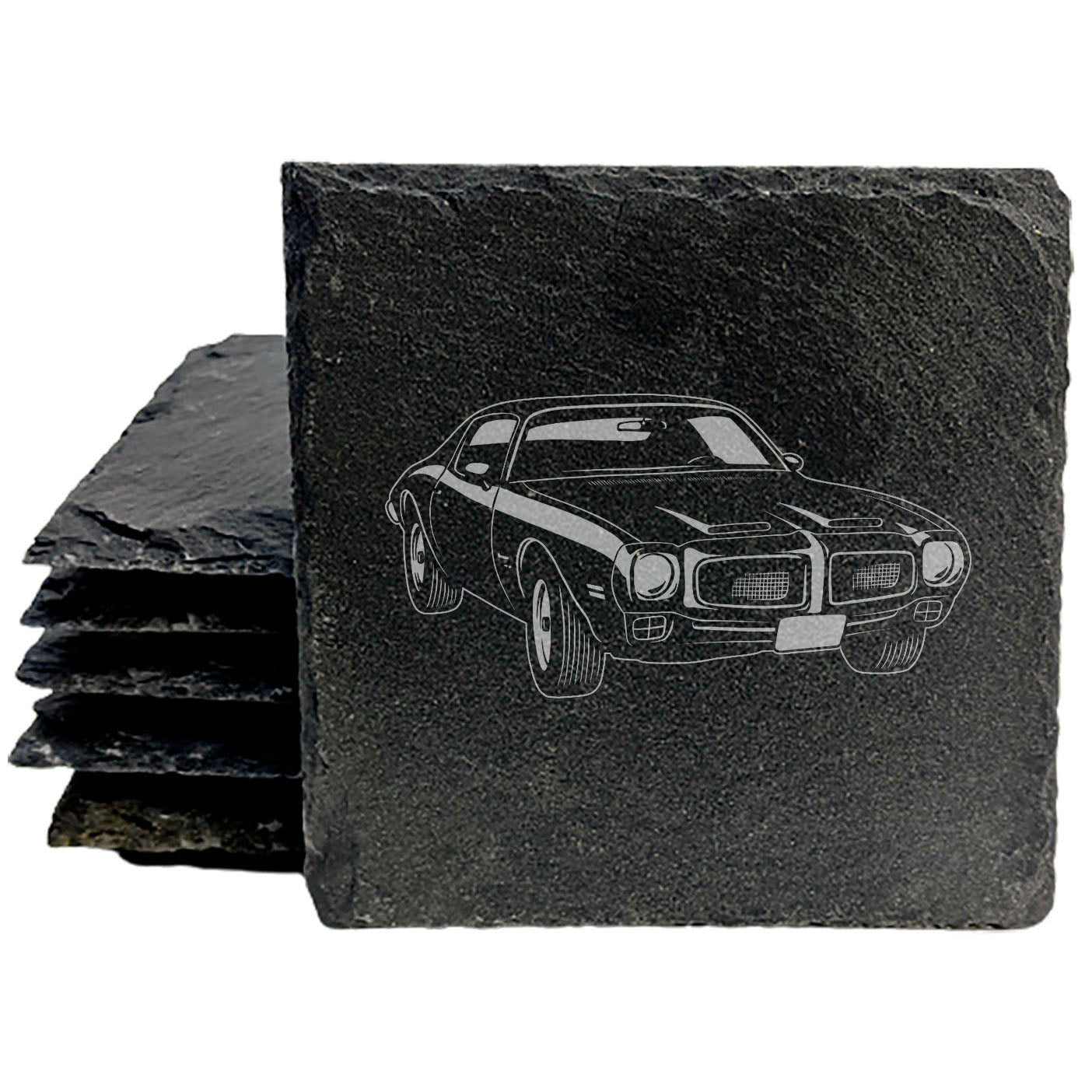 "Muscle Power" Slate Coasters with Laser-Etched Pontiac 400 Front Design - Protect Your Surfaces in Style! Coasters