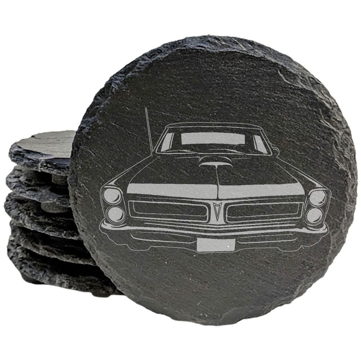 "Classic Cruiser" Slate Coasters with Laser-Etched 1965 Pontiac GTO Front Design - Protect Your Surfaces in Style! Coasters
