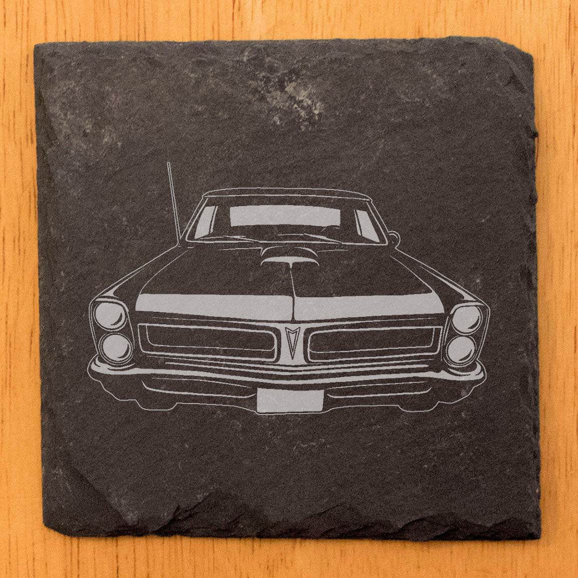 "Classic Cruiser" Slate Coasters with Laser-Etched 1965 Pontiac GTO Front Design - Protect Your Surfaces in Style! Coasters