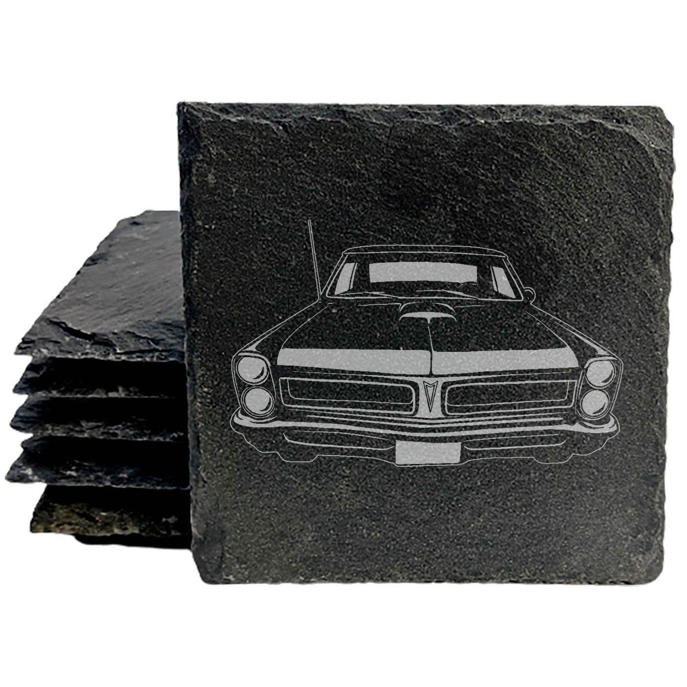 "Classic Cruiser" Slate Coasters with Laser-Etched 1965 Pontiac GTO Front Design - Protect Your Surfaces in Style! Coasters