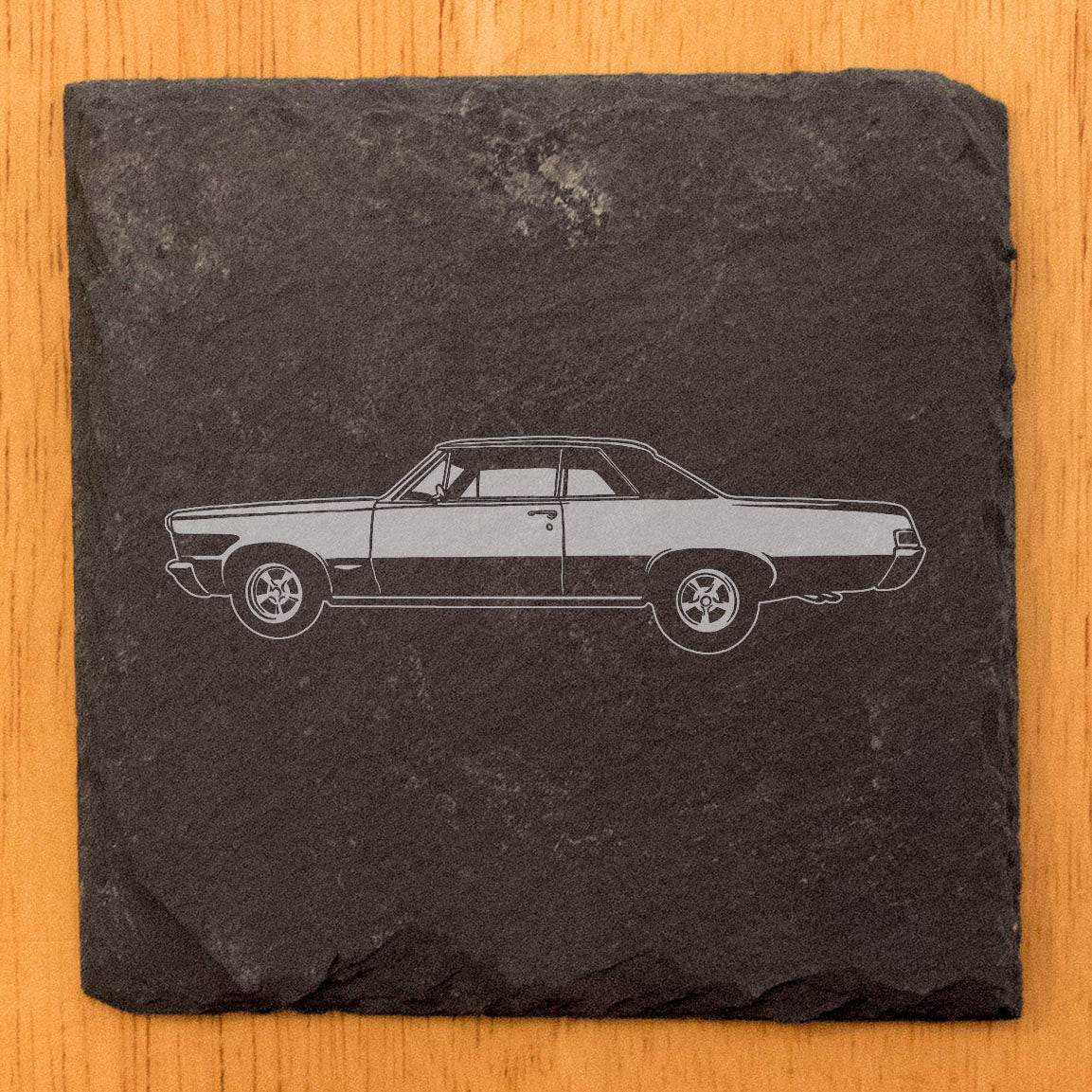 "Classic Cruiser" Slate Coasters with Laser-Etched 1965 Pontiac GTO Design - Protect Your Surfaces in Style! Coasters