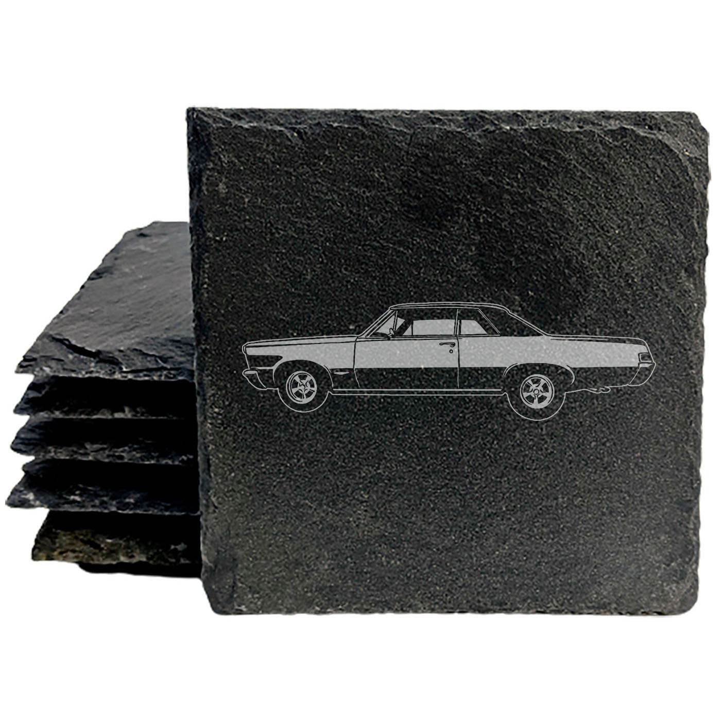"Classic Cruiser" Slate Coasters with Laser-Etched 1965 Pontiac GTO Design - Protect Your Surfaces in Style! Coasters