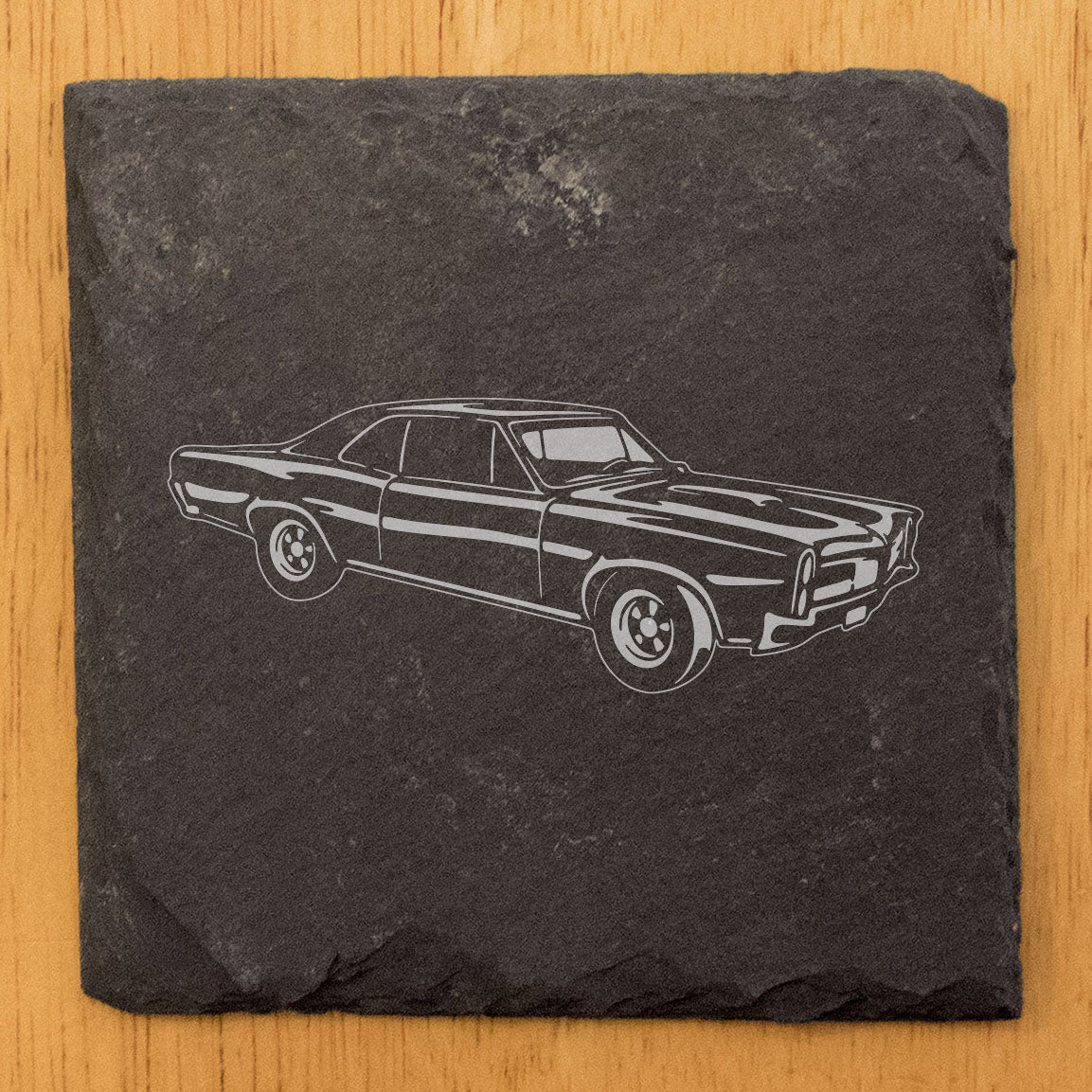 1966 Pontiac GTO Design Rustic Gray Slate Coasters Set of 4 - Laser Etched, Hand Drawn Style - Perfect All-Occasion Gifts for Holidays, Birthdays, Housewarming - Made in Oregon USA by Small Business