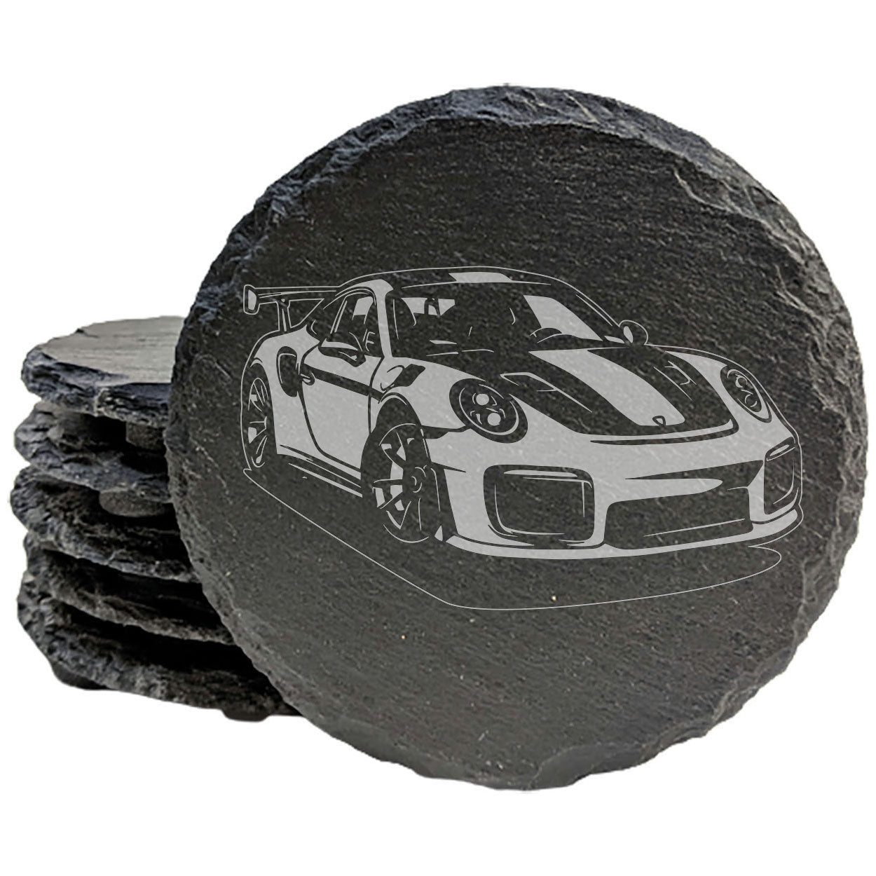 2018 Porsche 911 GT2-RS Design Rustic Gray Slate Coasters Set of 4 with Laser Etched Hand Drawn Style Perfect for Holidays Birthdays Housewarming She-Shed Man Cave Made in USA Natural Chipped Edge
