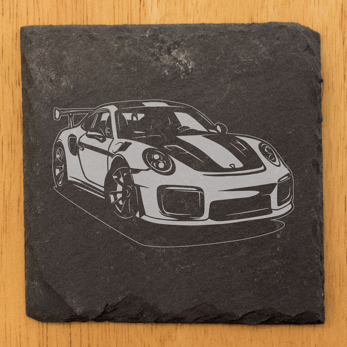 2018 Porsche 911 GT2-RS Design Rustic Gray Slate Coasters Set of 4 with Laser Etched Hand Drawn Style Perfect for Holidays Birthdays Housewarming She-Shed Man Cave Made in USA Natural Chipped Edge