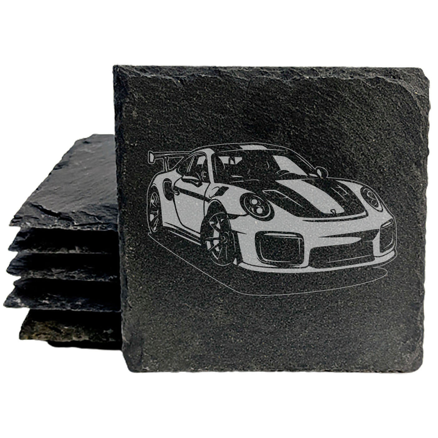 2018 Porsche 911 GT2-RS Design Rustic Gray Slate Coasters Set of 4 with Laser Etched Hand Drawn Style Perfect for Holidays Birthdays Housewarming She-Shed Man Cave Made in USA Natural Chipped Edge