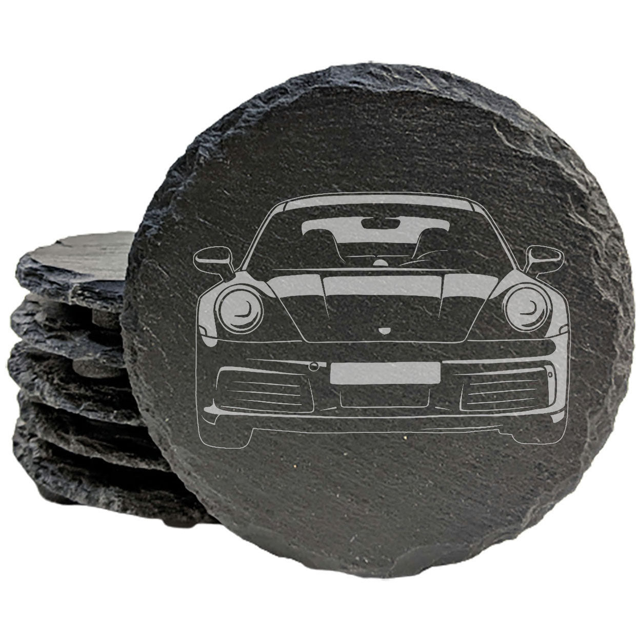 Premium Slate Coasters Set with Laser-Etched Porsche 911 Design | Stylish Drink Mats for Home & Car Enthusiasts