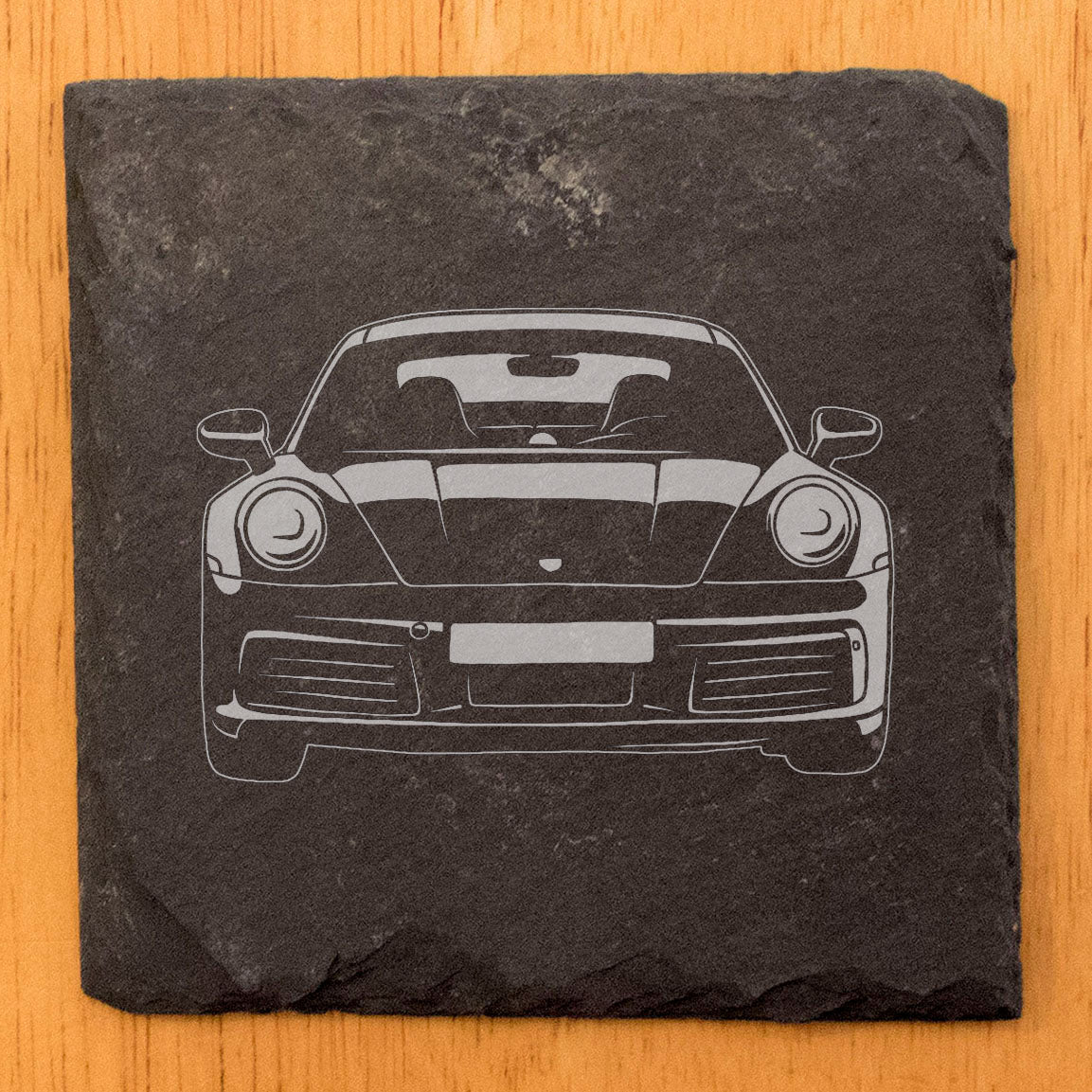 Premium Slate Coasters Set with Laser-Etched Porsche 911 Design | Stylish Drink Mats for Home & Car Enthusiasts