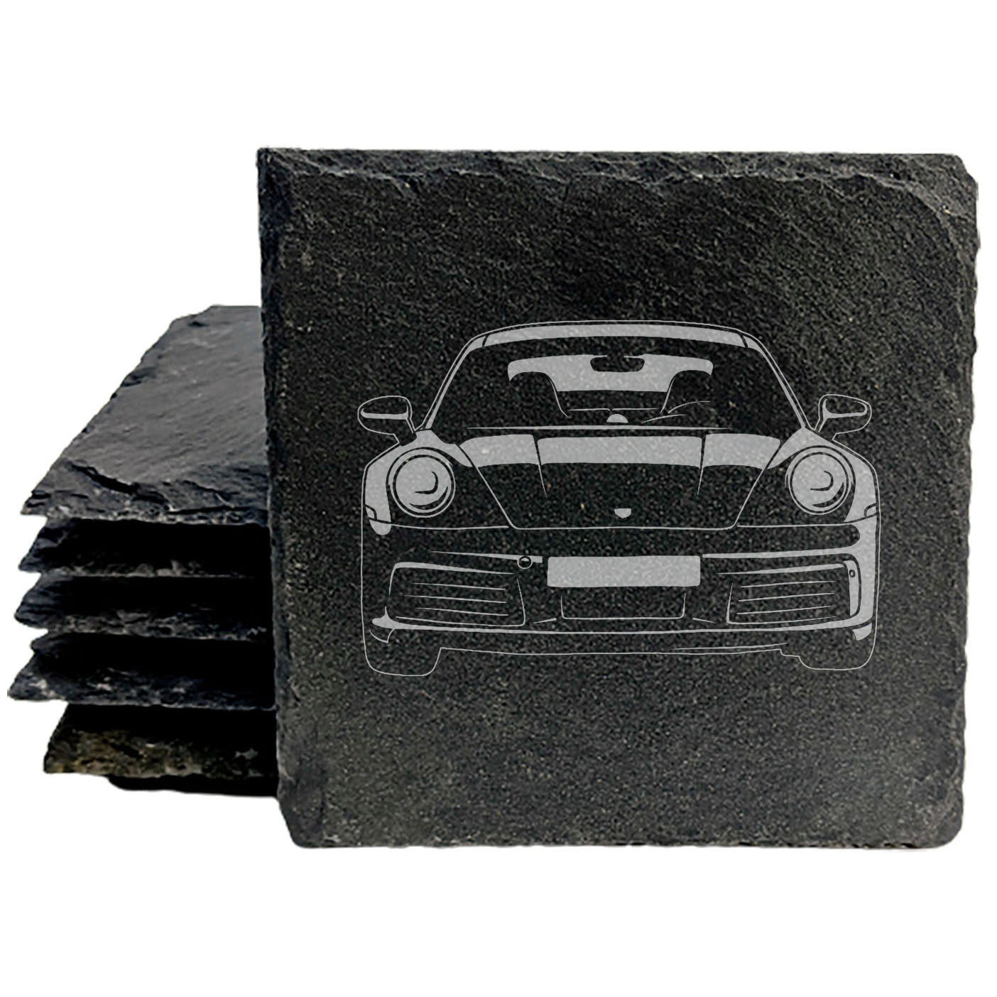 Premium Slate Coasters Set with Laser-Etched Porsche 911 Design | Stylish Drink Mats for Home & Car Enthusiasts