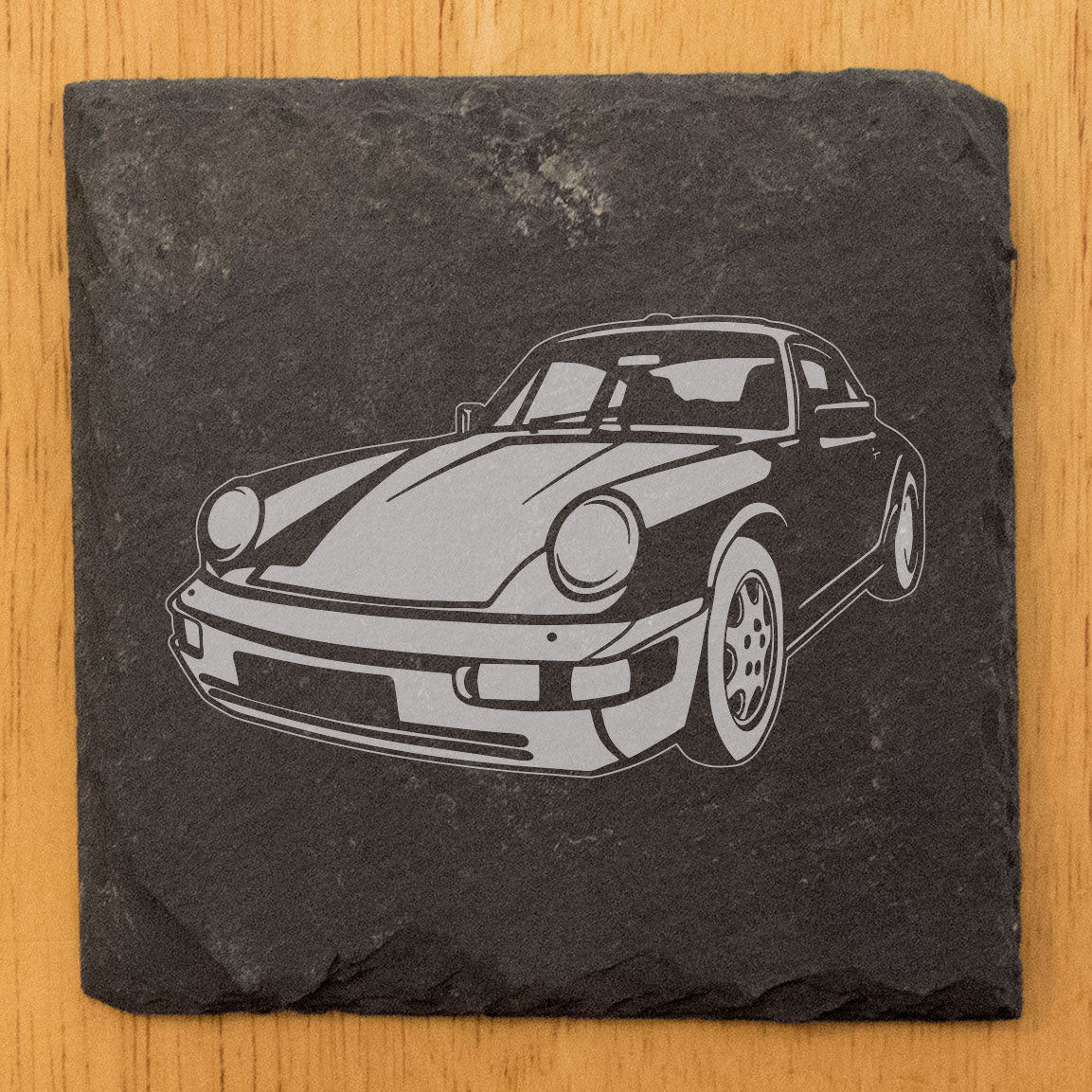 Classic Porsche Carrera 2 Slate Coasters Set of 4 - Rustic Gray with Laser Etched Design - Perfect Gift for Holidays, Birthdays, Housewarming - Made in Oregon USA by Small Business - Round or Square