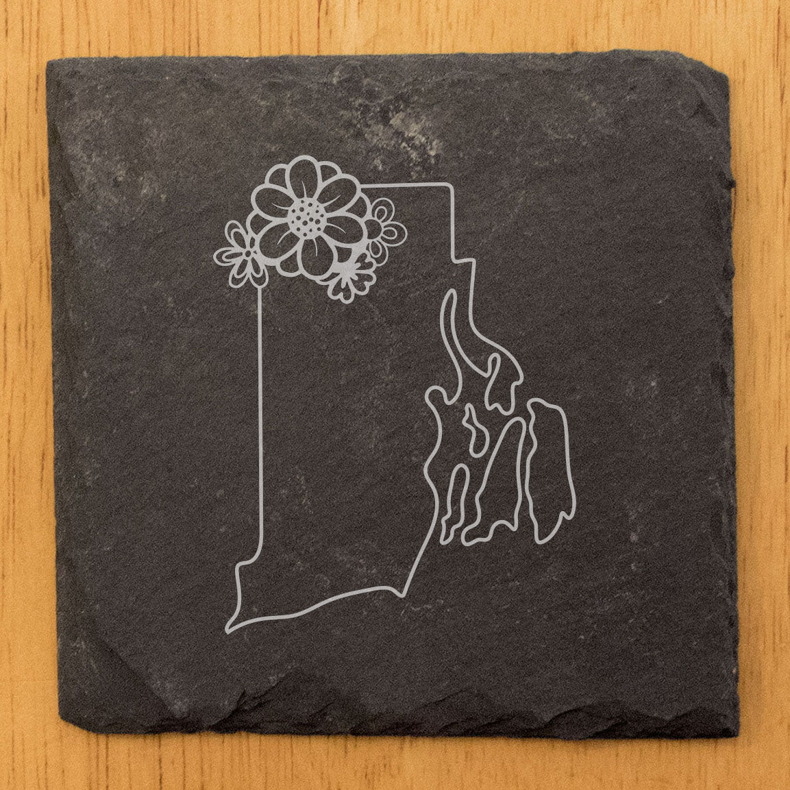Rustic Slate Coasters Set of 4 - Laser Etched Rhode Island Design, Perfect for Holidays, Birthdays, Housewarming Gifts, She-Shed or Man Cave Decor, Made in Oregon, USA, 4" Round or Square