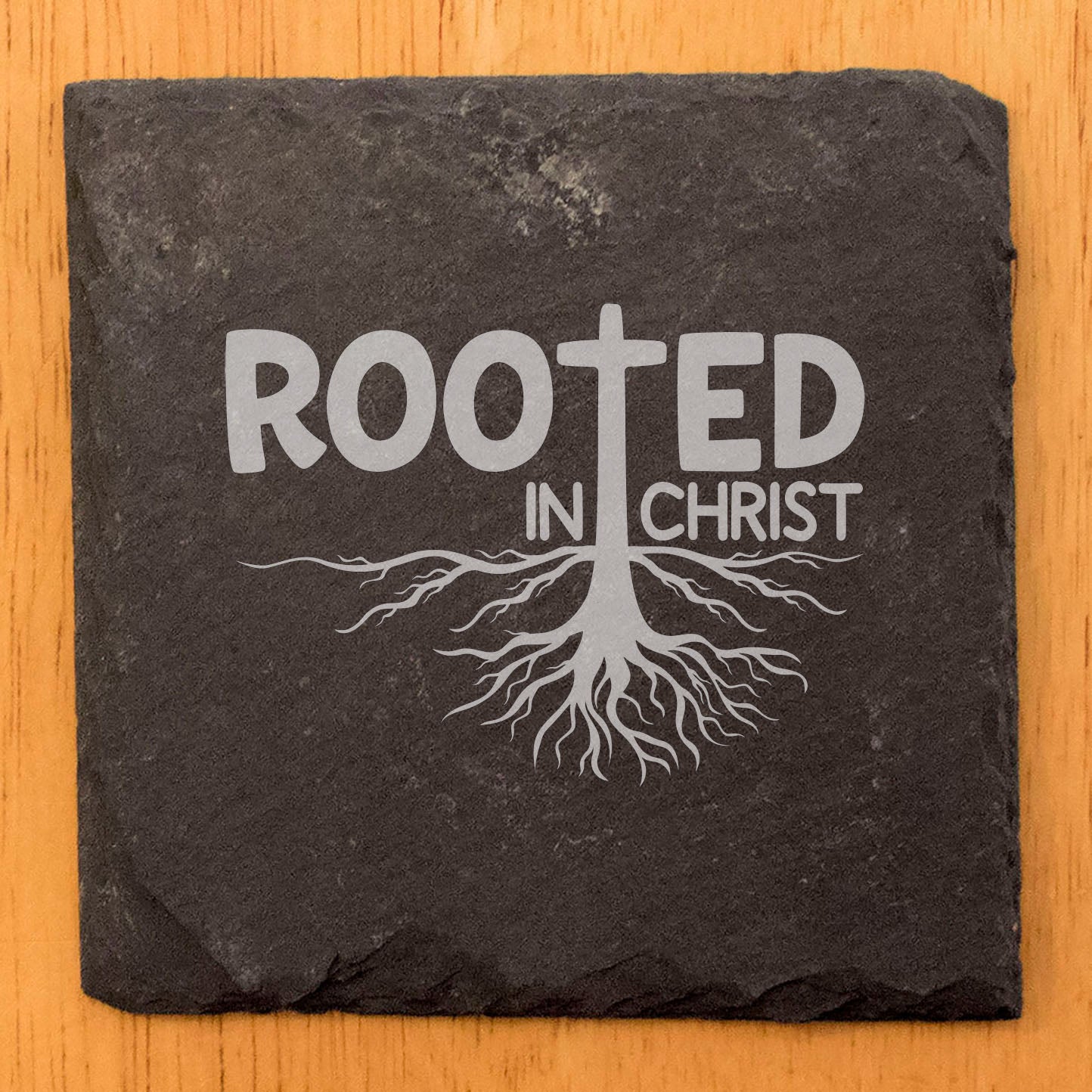 Faith and Hope: Laser Etched Christian Strength: Rooted in Christ Coasters