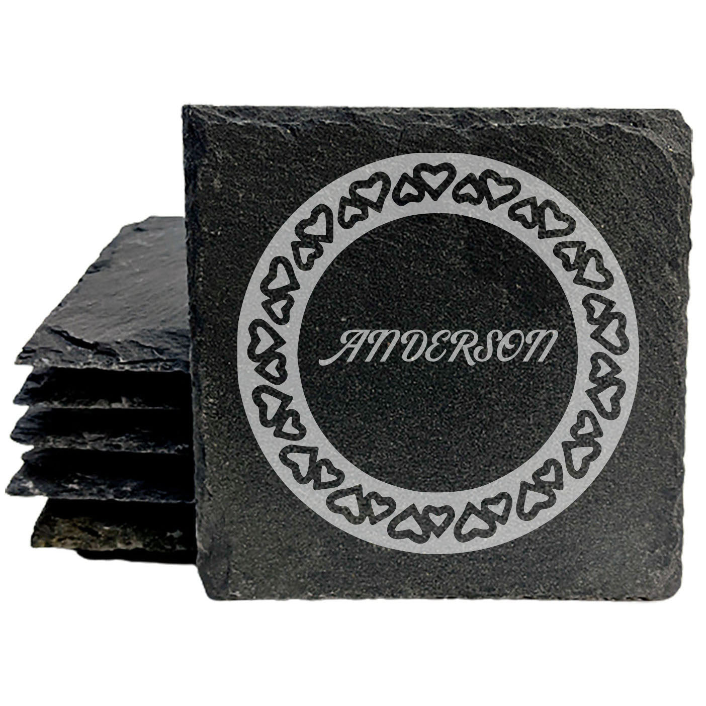 Hearts for You: Personalized Slate Coasters with Names or Initials
