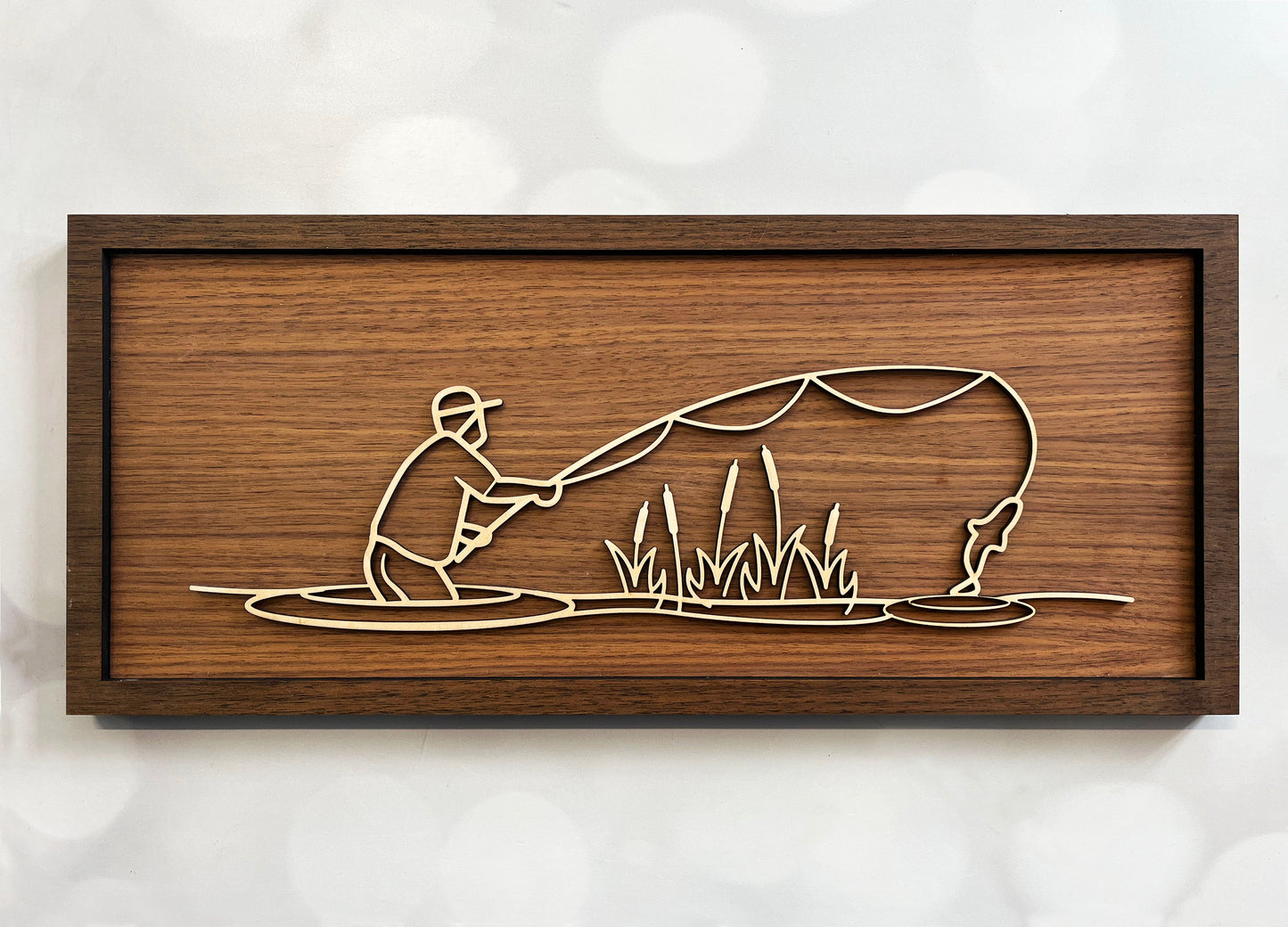 Fisherman on Lake Line Art Sign
