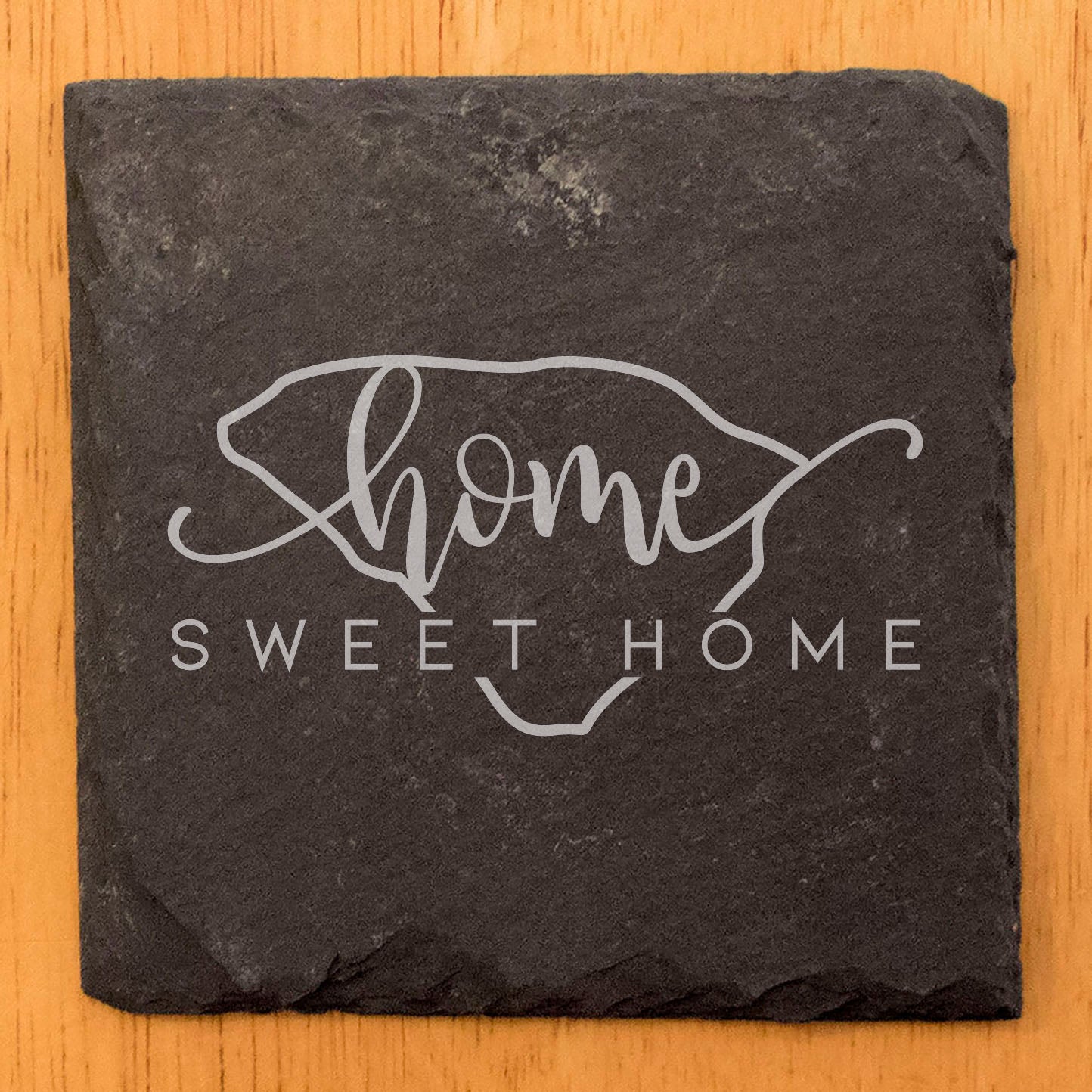 Rustic Slate Coasters Set of 4, Round 4" with 'Home Sweet Home' South Carolina Design, Perfect Gift for Holidays, Birthdays, Housewarming, She-Shed, Man Cave, Made in Oregon, USA, Natural Edge