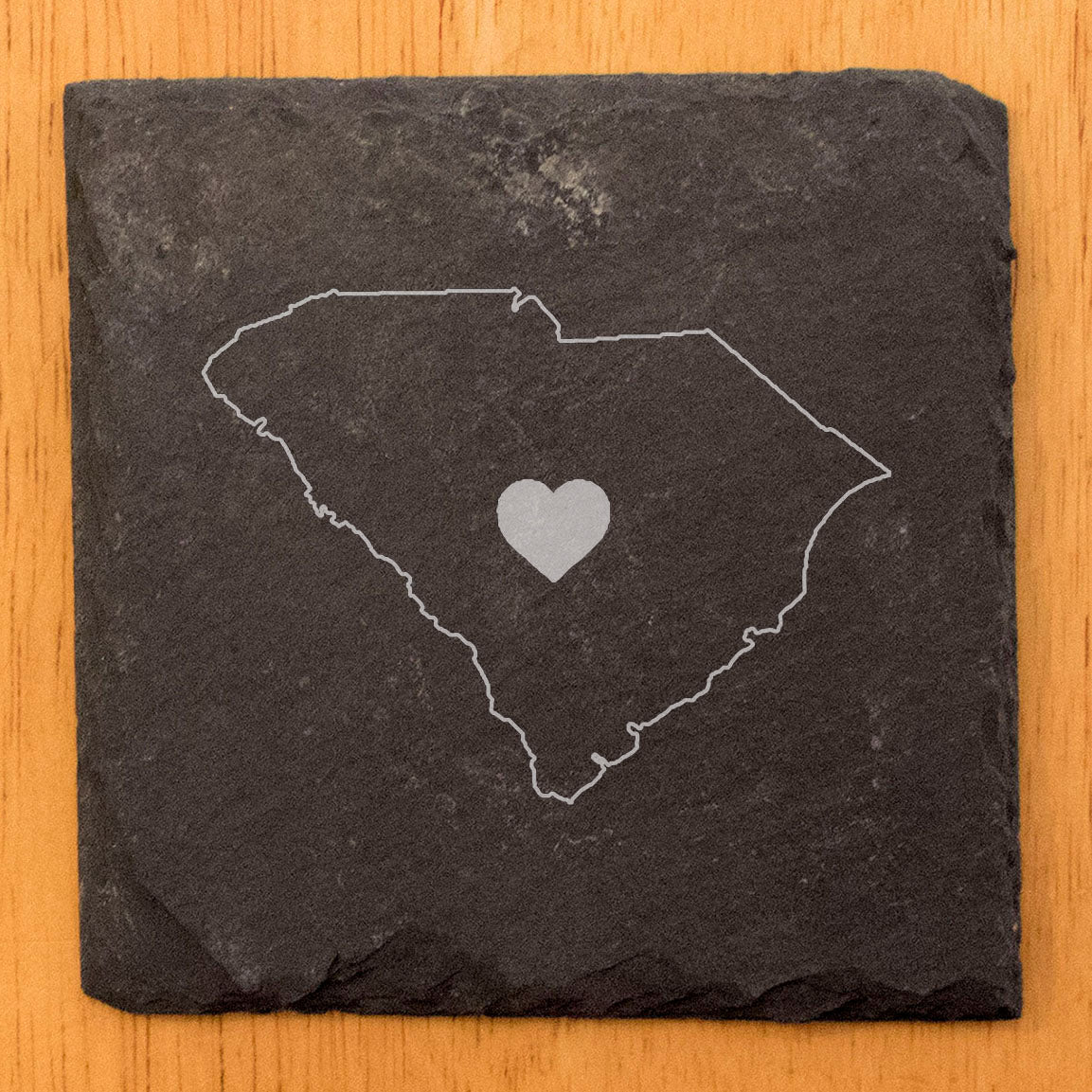 Rustic Slate Coasters Set of 4, Round 4" with South Carolina Heart Design, Perfect for Holidays, Birthdays, Housewarming Gifts, She-Shed or Man Cave, Made in Oregon, USA, Natural Chipped Edge