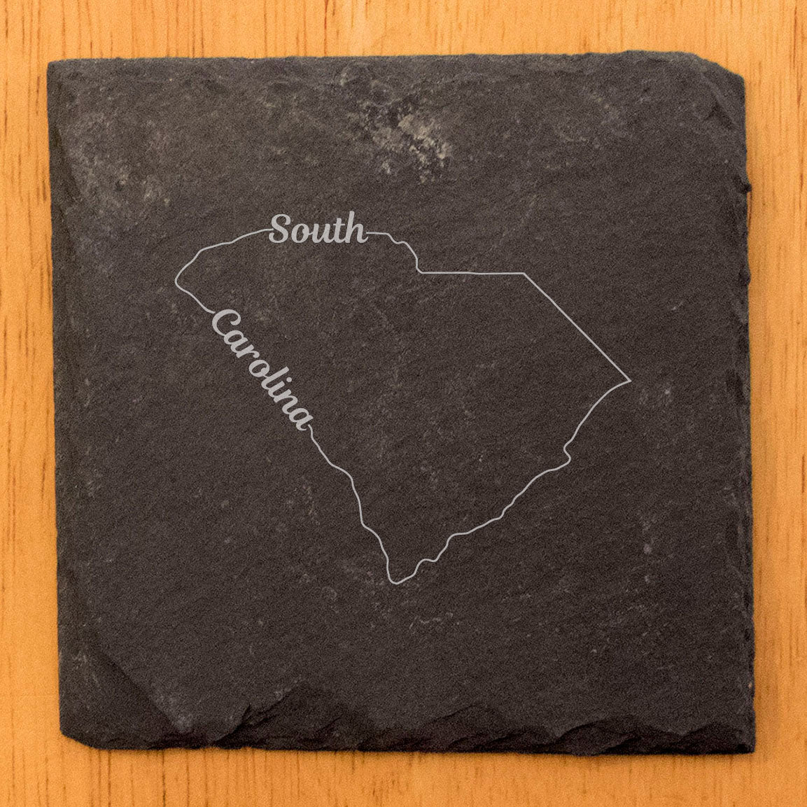 Rustic Slate Coasters Set of 4, Round 4" with South Carolina Outline Design, Perfect for Holidays, Birthdays, Housewarming Gifts, She-Shed or Man Cave, Made in Oregon, USA, Natural Chipped Edge