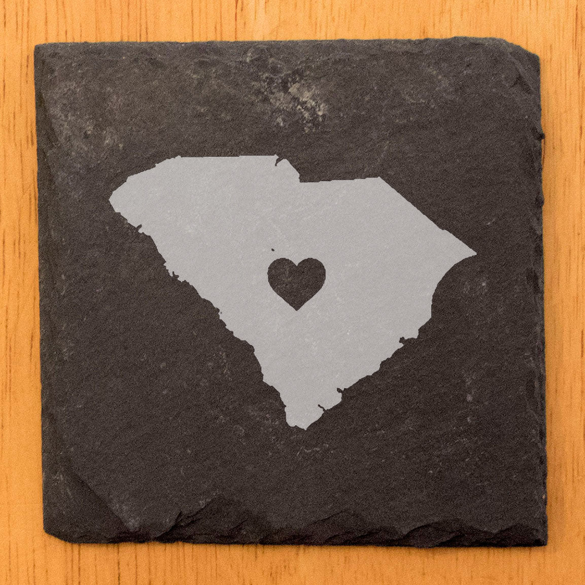 Rustic Slate Coasters Set of 4, Round 4" with South Carolina Heart Design, Perfect for Holidays, Birthdays, Housewarming Gifts, She-Shed or Man Cave, Made in Oregon, USA, Natural Chipped Edge
